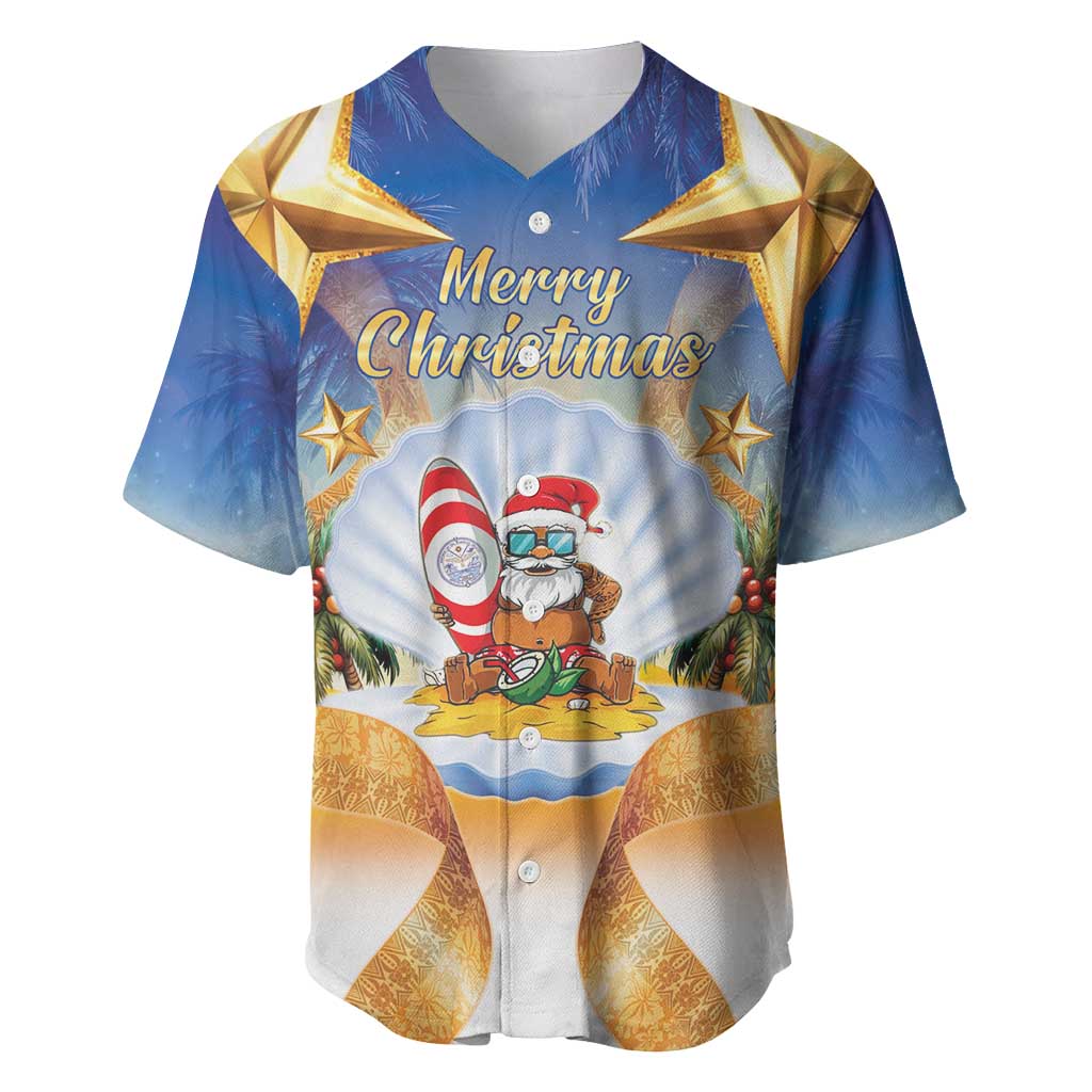 Marshall Islands Christmas Baseball Jersey Seashell Santa Beach Vibes LT05 Navy - Polynesian Pride