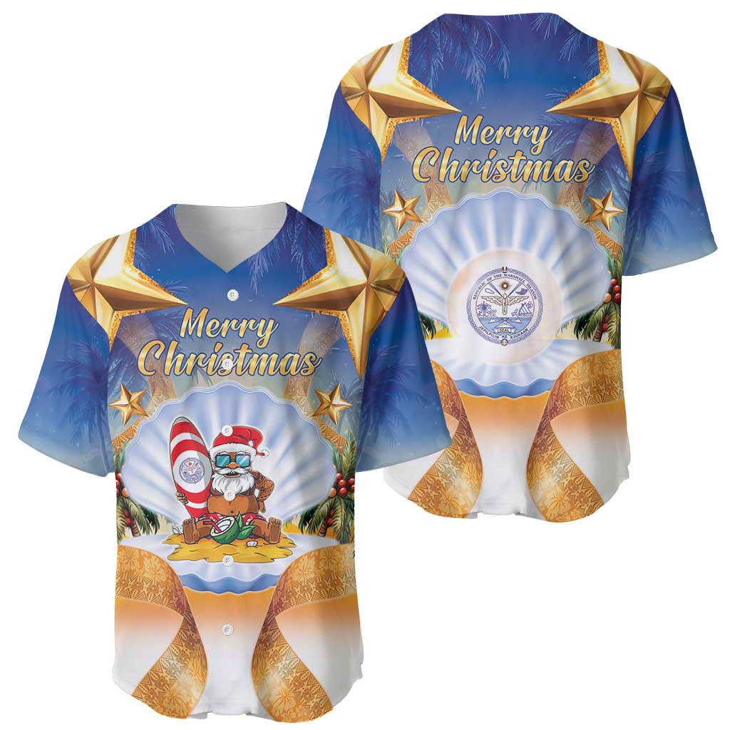 Marshall Islands Christmas Baseball Jersey Seashell Santa Beach Vibes LT05 - Polynesian Pride
