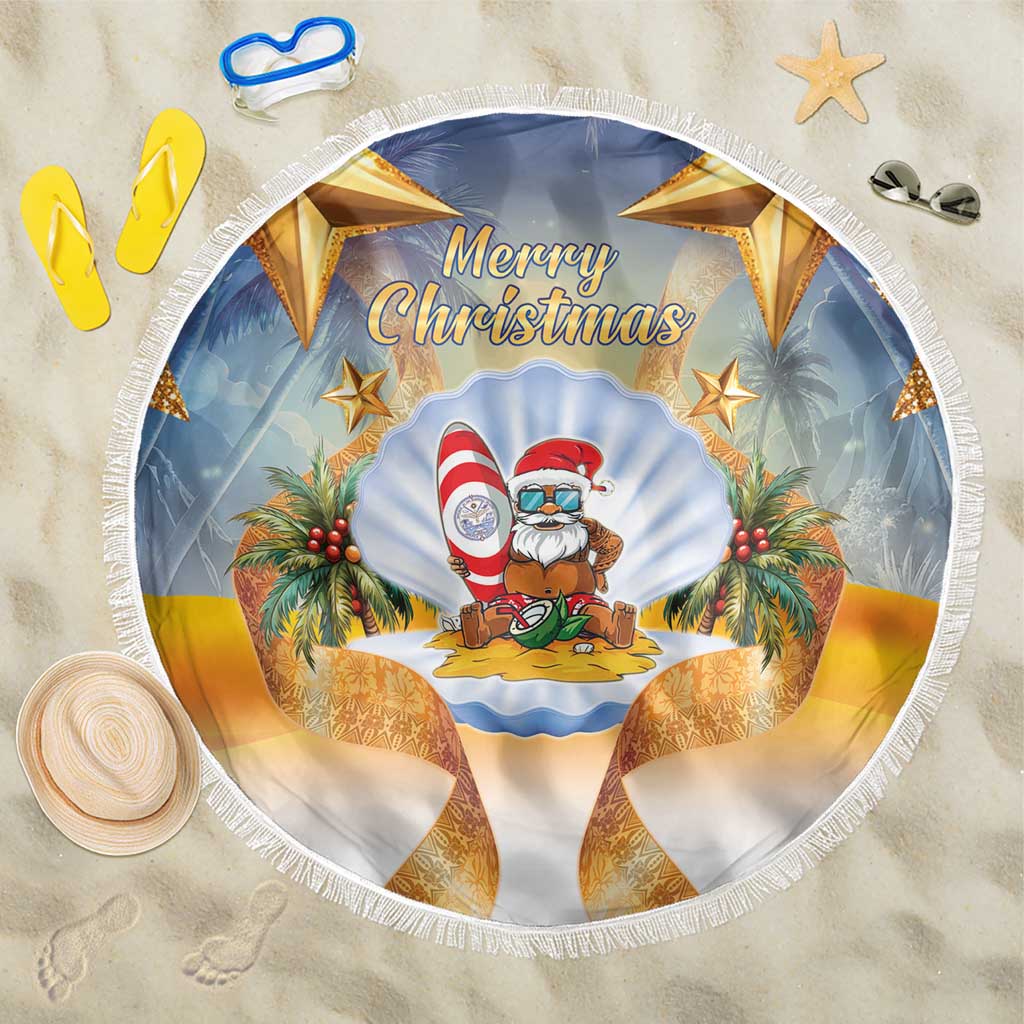 Marshall Islands Christmas Beach Blanket Seashell Santa Beach Vibes LT05 One Size 150cm Navy - Polynesian Pride