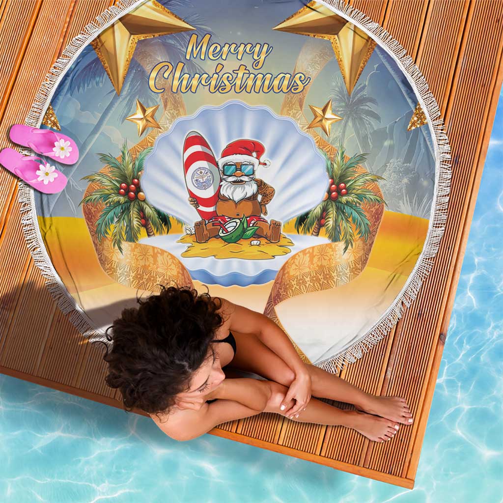 Marshall Islands Christmas Beach Blanket Seashell Santa Beach Vibes LT05 - Polynesian Pride