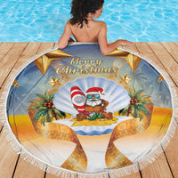 Marshall Islands Christmas Beach Blanket Seashell Santa Beach Vibes LT05 - Polynesian Pride