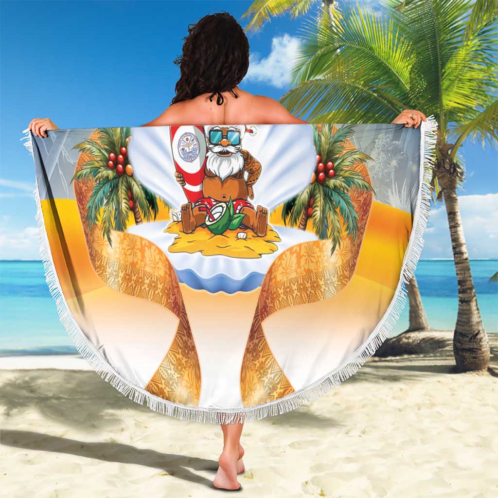 Marshall Islands Christmas Beach Blanket Seashell Santa Beach Vibes LT05 - Polynesian Pride