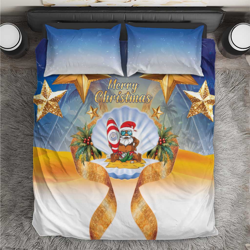 Marshall Islands Christmas Bedding Set Seashell Santa Beach Vibes LT05 Navy - Polynesian Pride