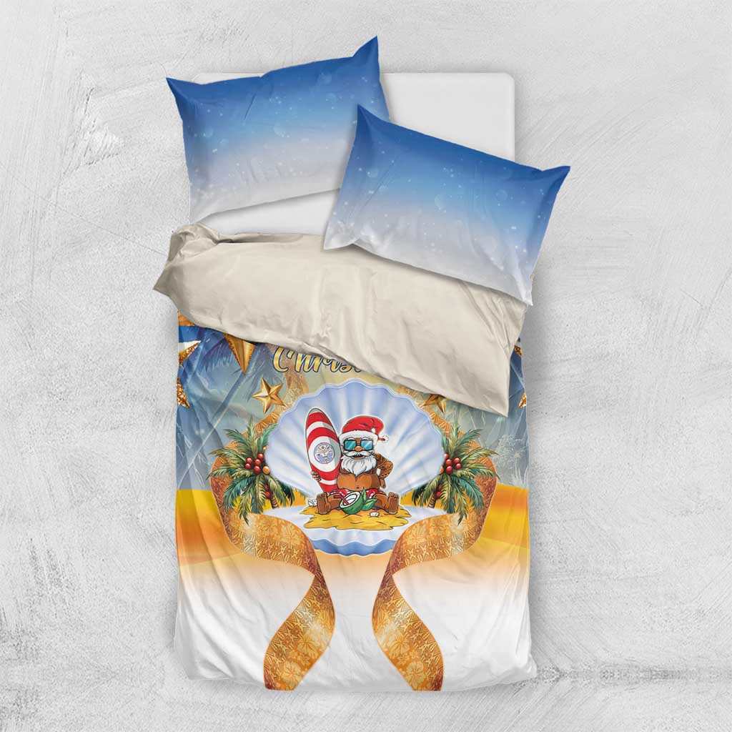 Marshall Islands Christmas Bedding Set Seashell Santa Beach Vibes LT05 US Twin 172cm x 218cm Navy - Polynesian Pride