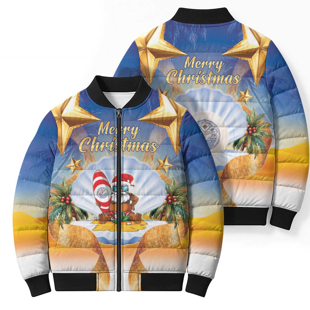Marshall Islands Christmas Bomber Puffer Jacket Seashell Santa Beach Vibes LT05 - Polynesian Pride
