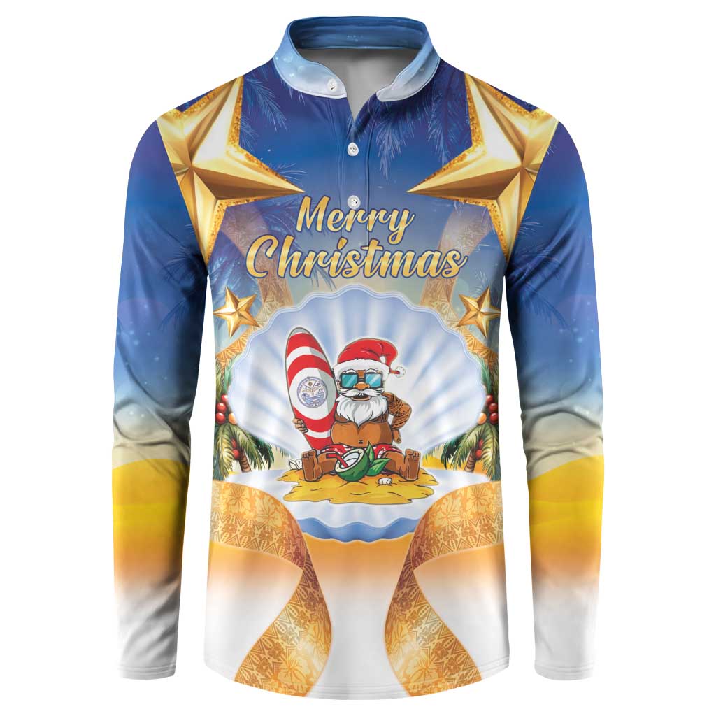 Marshall Islands Christmas Button Sweatshirt Seashell Santa Beach Vibes LT05 Navy - Polynesian Pride