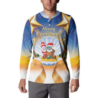 Marshall Islands Christmas Button Sweatshirt Seashell Santa Beach Vibes LT05 - Polynesian Pride