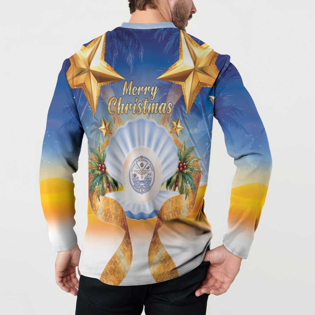 Marshall Islands Christmas Button Sweatshirt Seashell Santa Beach Vibes LT05 - Polynesian Pride
