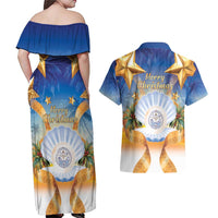 Marshall Islands Christmas Couples Matching Off Shoulder Maxi Dress and Hawaiian Shirt Seashell Santa Beach Vibes LT05 - Polynesian Pride