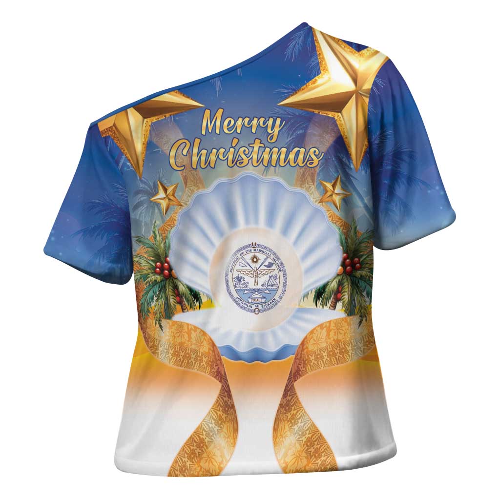 Marshall Islands Christmas Cross Shoulder Shirt Seashell Santa Beach Vibes LT05 - Polynesian Pride