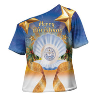Marshall Islands Christmas Cross Shoulder Shirt Seashell Santa Beach Vibes LT05 - Polynesian Pride