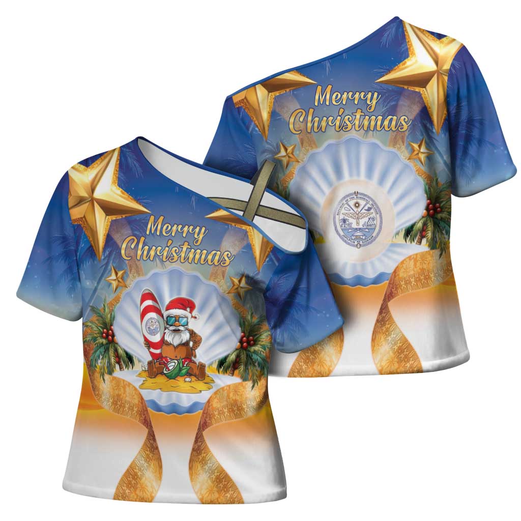 Marshall Islands Christmas Cross Shoulder Shirt Seashell Santa Beach Vibes LT05 - Polynesian Pride