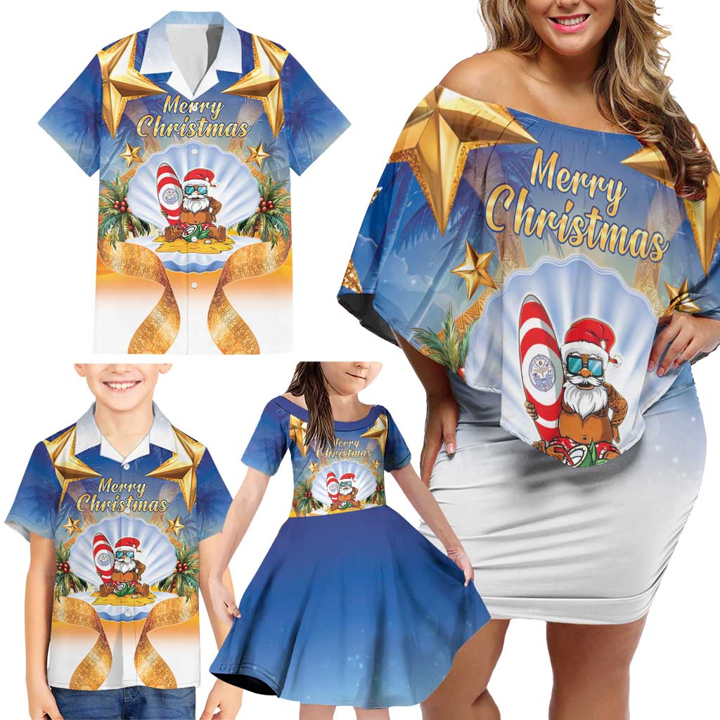 Marshall Islands Christmas Family Matching Off Shoulder Short Dress and Hawaiian Shirt Seashell Santa Beach Vibes - Polynesian Pride