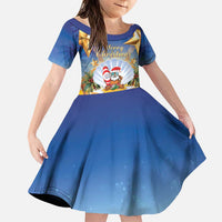 Marshall Islands Christmas Family Matching Puletasi and Hawaiian Shirt Seashell Santa Beach Vibes LT05 Daughter's Dress Navy - Polynesian Pride