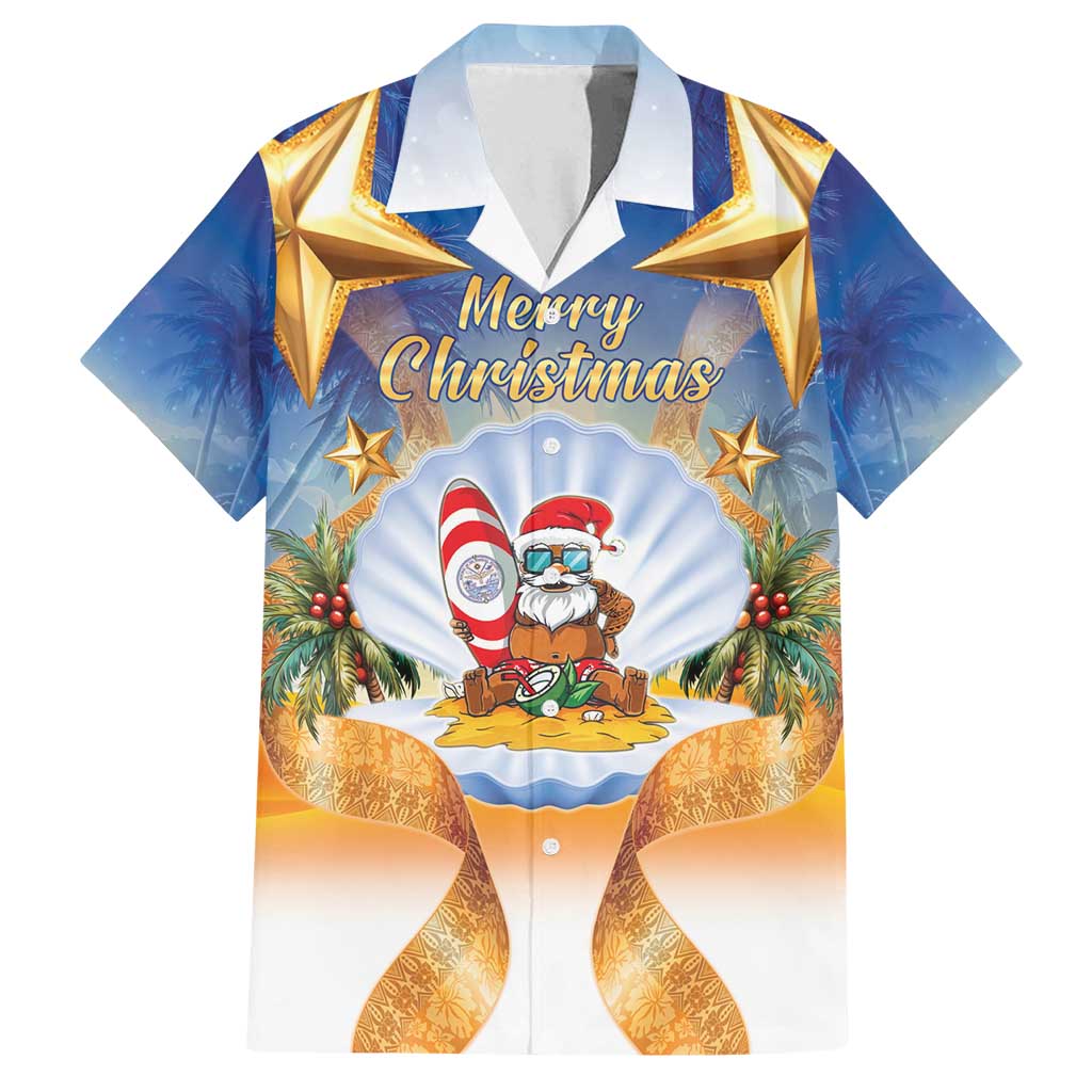 Marshall Islands Christmas Family Matching Puletasi and Hawaiian Shirt Seashell Santa Beach Vibes LT05 Dad's Shirt - Short Sleeve Navy - Polynesian Pride