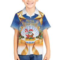 Marshall Islands Christmas Family Matching Puletasi and Hawaiian Shirt Seashell Santa Beach Vibes LT05 Son's Shirt Navy - Polynesian Pride