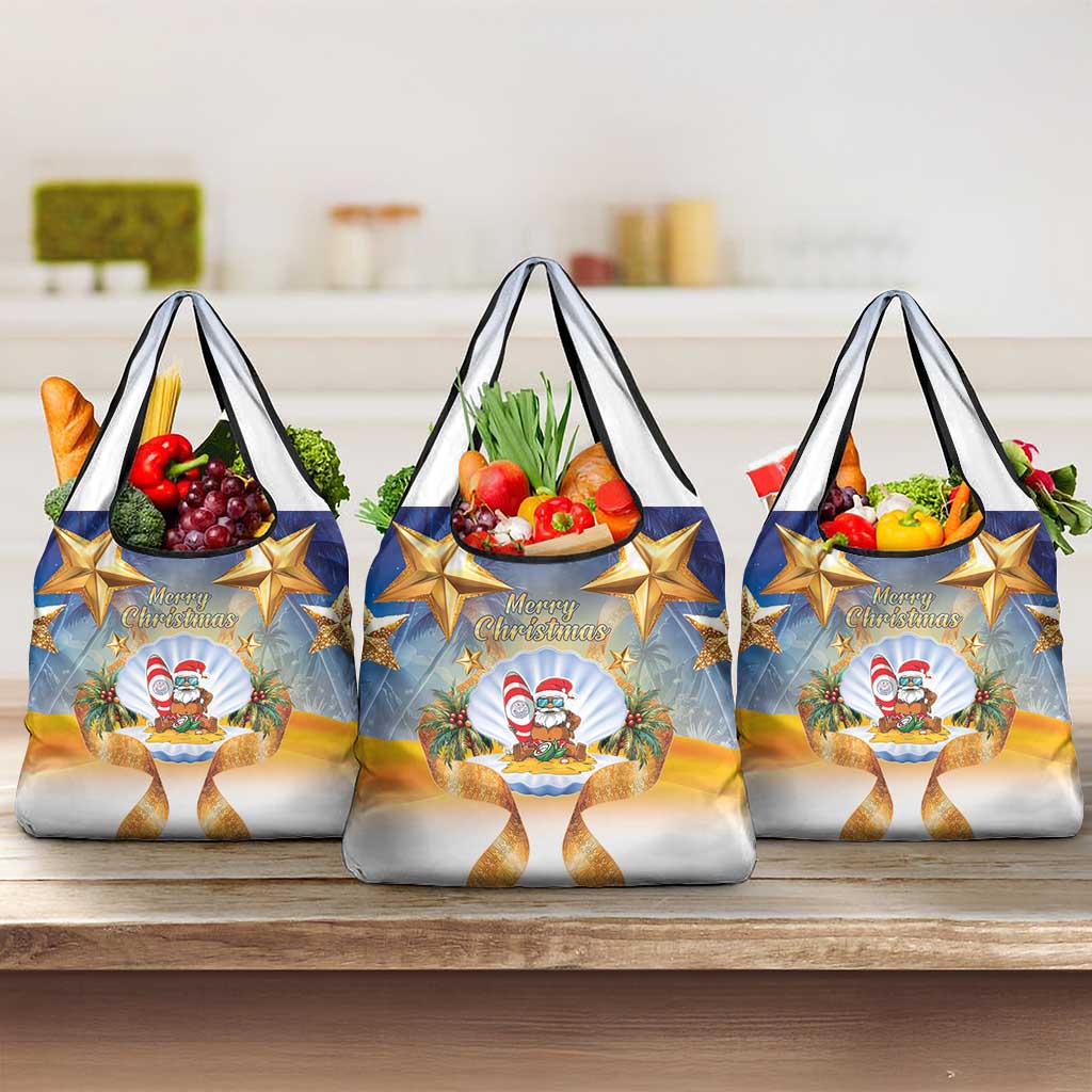 Marshall Islands Christmas Grocery Bag Seashell Santa Beach Vibes LT05 3-pack One Size Navy - Polynesian Pride
