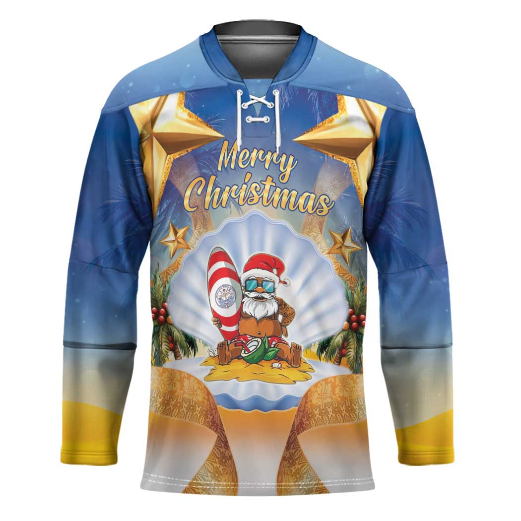 Marshall Islands Christmas Hockey Jersey Seashell Santa Beach Vibes LT05 Unisex Navy - Polynesian Pride