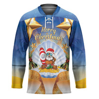 Marshall Islands Christmas Hockey Jersey Seashell Santa Beach Vibes LT05 Unisex Navy - Polynesian Pride