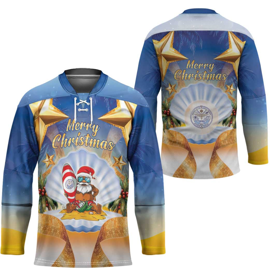 Marshall Islands Christmas Hockey Jersey Seashell Santa Beach Vibes LT05 - Polynesian Pride