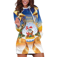Marshall Islands Christmas Hoodie Dress Seashell Santa Beach Vibes LT05 Navy - Polynesian Pride