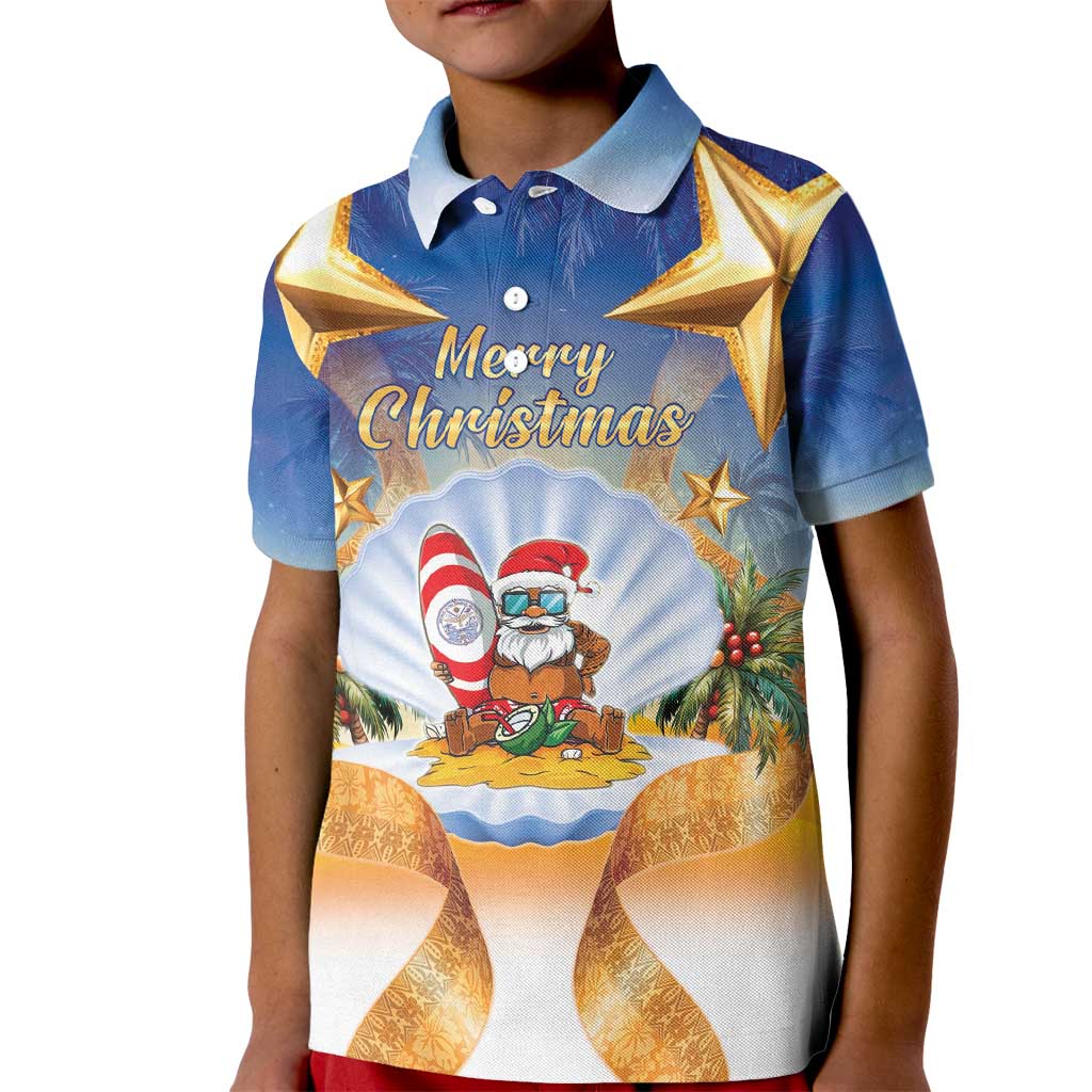 Marshall Islands Christmas Kid Polo Shirt Seashell Santa Beach Vibes LT05 Kid Navy - Polynesian Pride