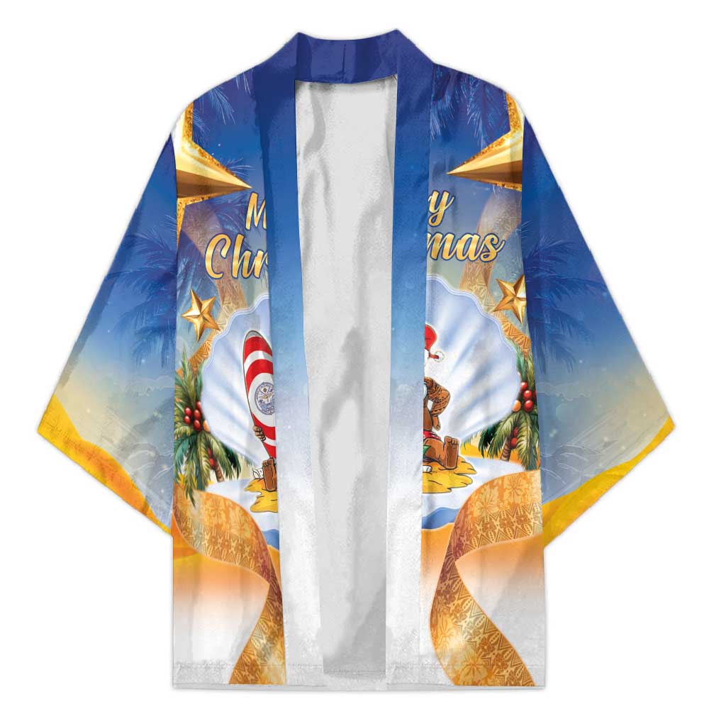Marshall Islands Christmas Kimono Seashell Santa Beach Vibes LT05 Unisex Navy - Polynesian Pride