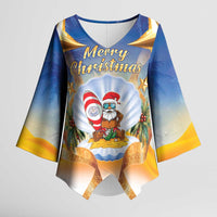 Marshall Islands Christmas Kimono Sleeve Blouse Seashell Santa Beach Vibes - Polynesian Pride
