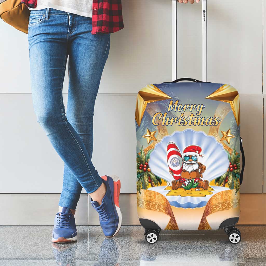 Marshall Islands Christmas Luggage Cover Seashell Santa Beach Vibes - Polynesian Pride