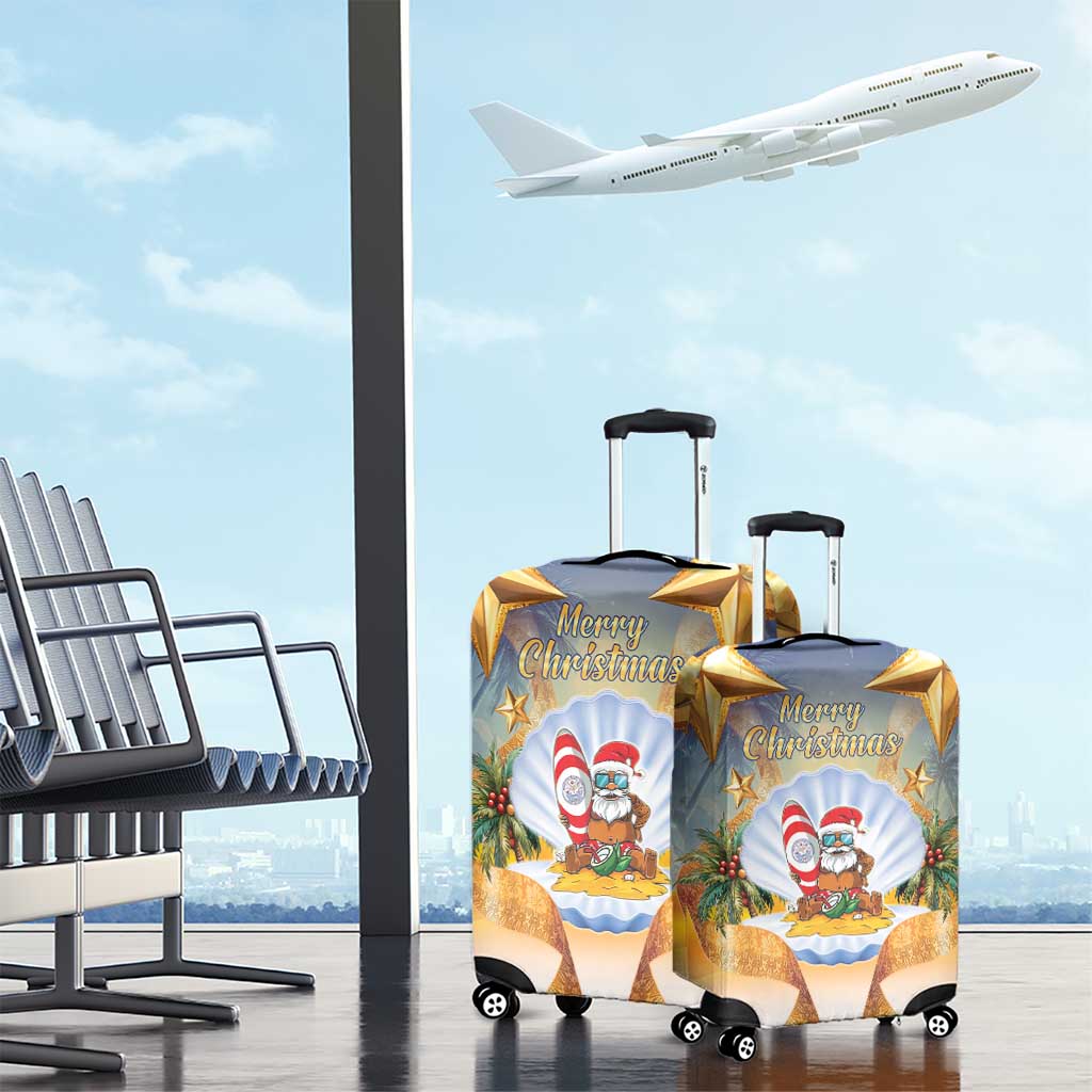 Marshall Islands Christmas Luggage Cover Seashell Santa Beach Vibes - Polynesian Pride