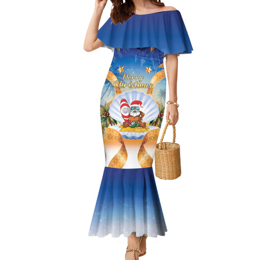 Marshall Islands Christmas Mermaid Dress Seashell Santa Beach Vibes LT05 Women Navy - Polynesian Pride