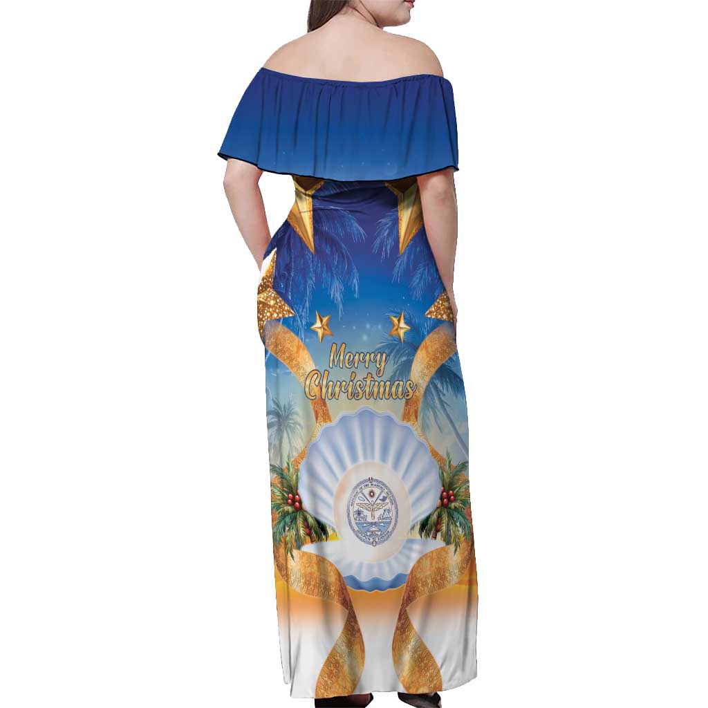 Marshall Islands Christmas Off Shoulder Maxi Dress Seashell Santa Beach Vibes LT05 - Polynesian Pride