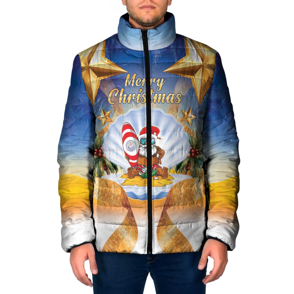 Marshall Islands Christmas Padded Jacket Seashell Santa Beach Vibes LT05 Men Navy - Polynesian Pride