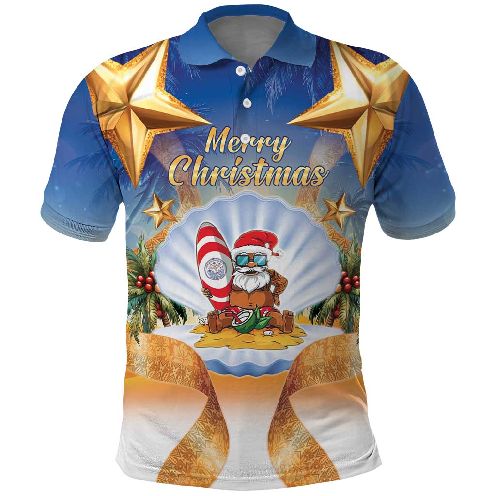 Marshall Islands Christmas Polo Shirt Seashell Santa Beach Vibes LT05 Navy - Polynesian Pride