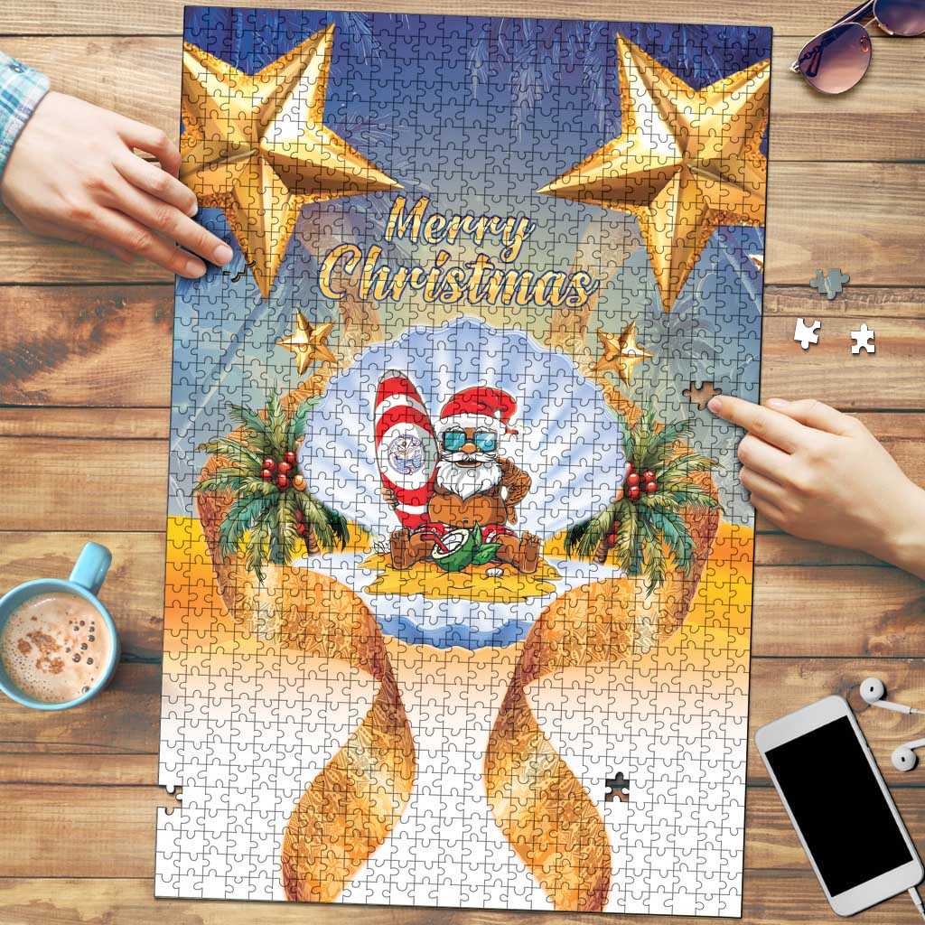 Marshall Islands Christmas Puzzle Seashell Santa Beach Vibes LT05 Navy - Polynesian Pride