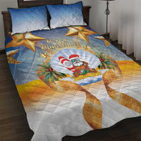 Marshall Islands Christmas Quilt Bed Set Seashell Santa Beach Vibes LT05 Navy - Polynesian Pride
