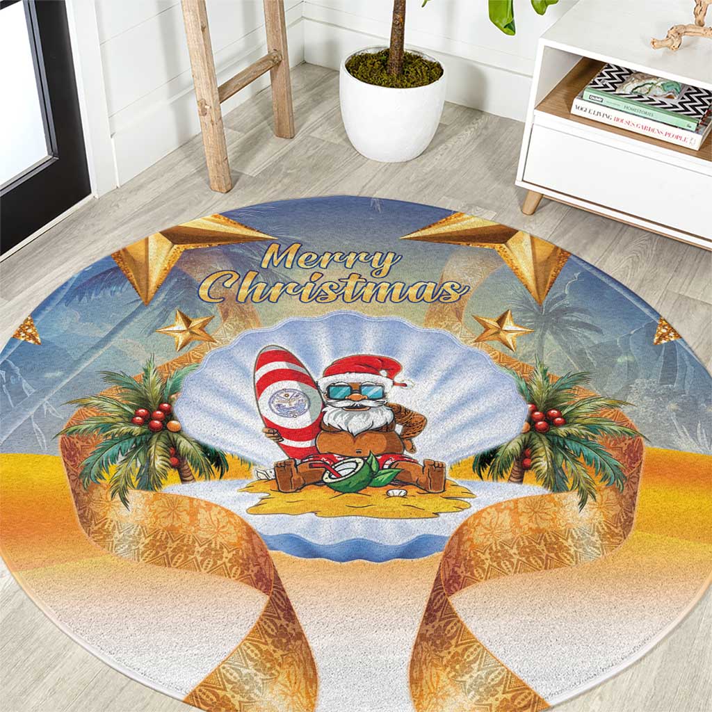 Marshall Islands Christmas Round Carpet Seashell Santa Beach Vibes LT05 Navy - Polynesian Pride