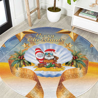 Marshall Islands Christmas Round Carpet Seashell Santa Beach Vibes LT05 Navy - Polynesian Pride