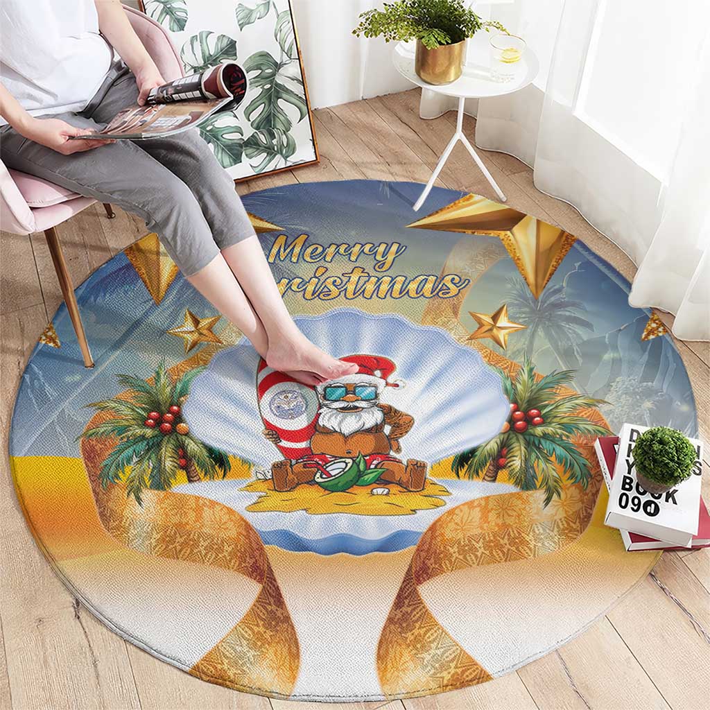 Marshall Islands Christmas Round Carpet Seashell Santa Beach Vibes LT05 - Polynesian Pride