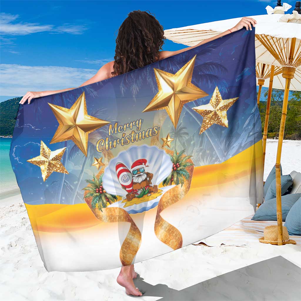 Marshall Islands Christmas Sarong Seashell Santa Beach Vibes LT05 One Size 44 x 66 inches Navy - Polynesian Pride