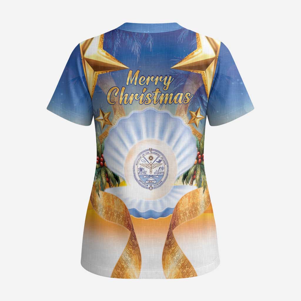 Marshall Islands Christmas Scrub Top Seashell Santa Beach Vibes LT05 - Polynesian Pride
