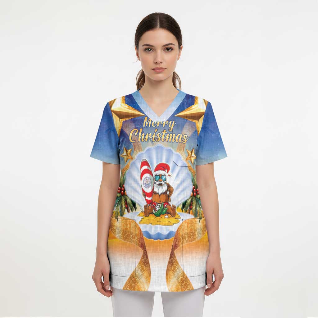 Marshall Islands Christmas Scrub Top Seashell Santa Beach Vibes LT05 - Polynesian Pride