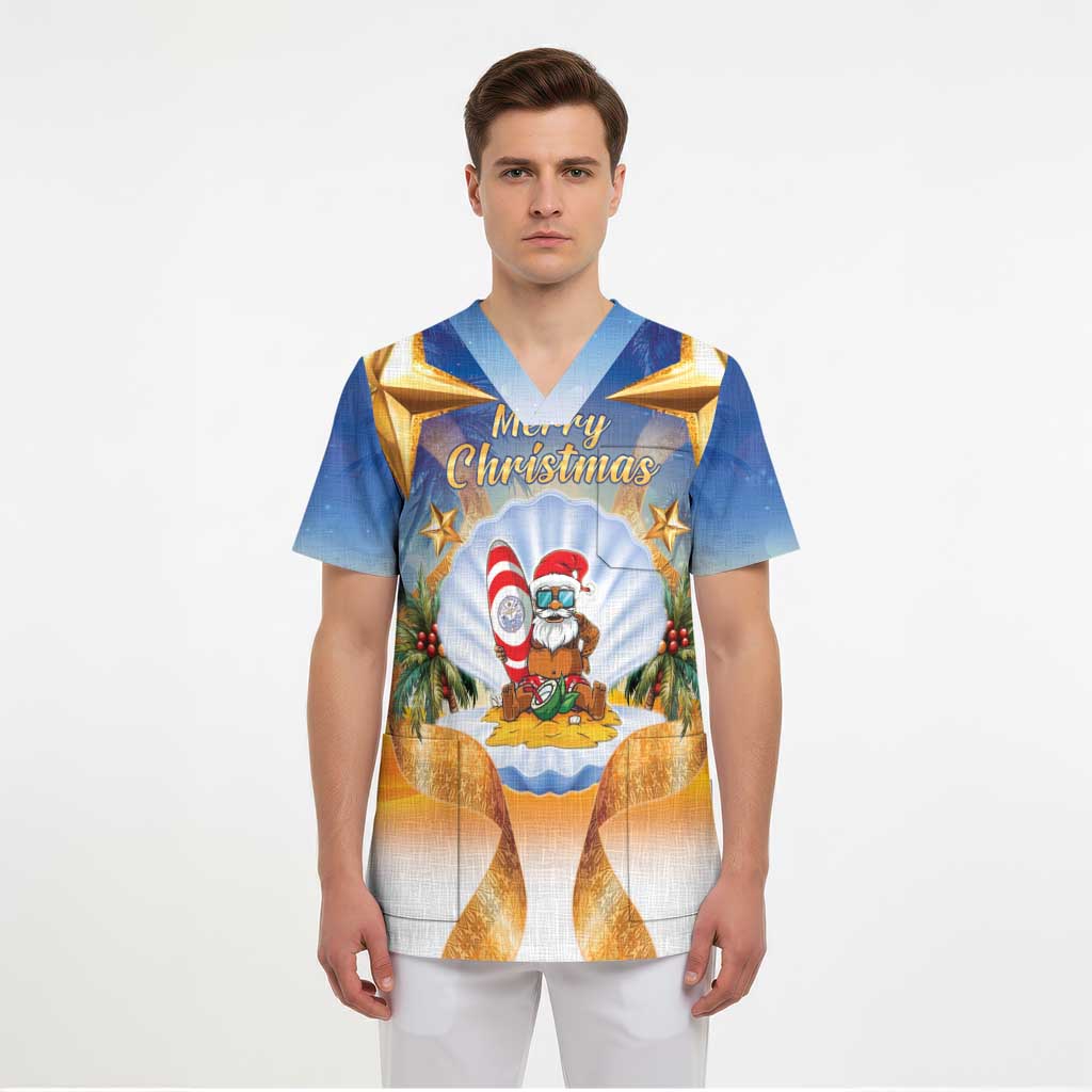Marshall Islands Christmas Scrub Top Seashell Santa Beach Vibes LT05 - Polynesian Pride