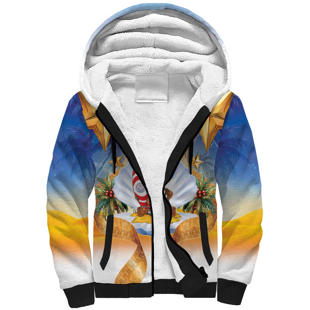 Marshall Islands Christmas Sherpa Hoodie Seashell Santa Beach Vibes LT05 Unisex Navy - Polynesian Pride