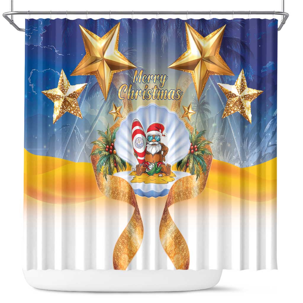 Marshall Islands Christmas Shower Curtain Seashell Santa Beach Vibes - Polynesian Pride