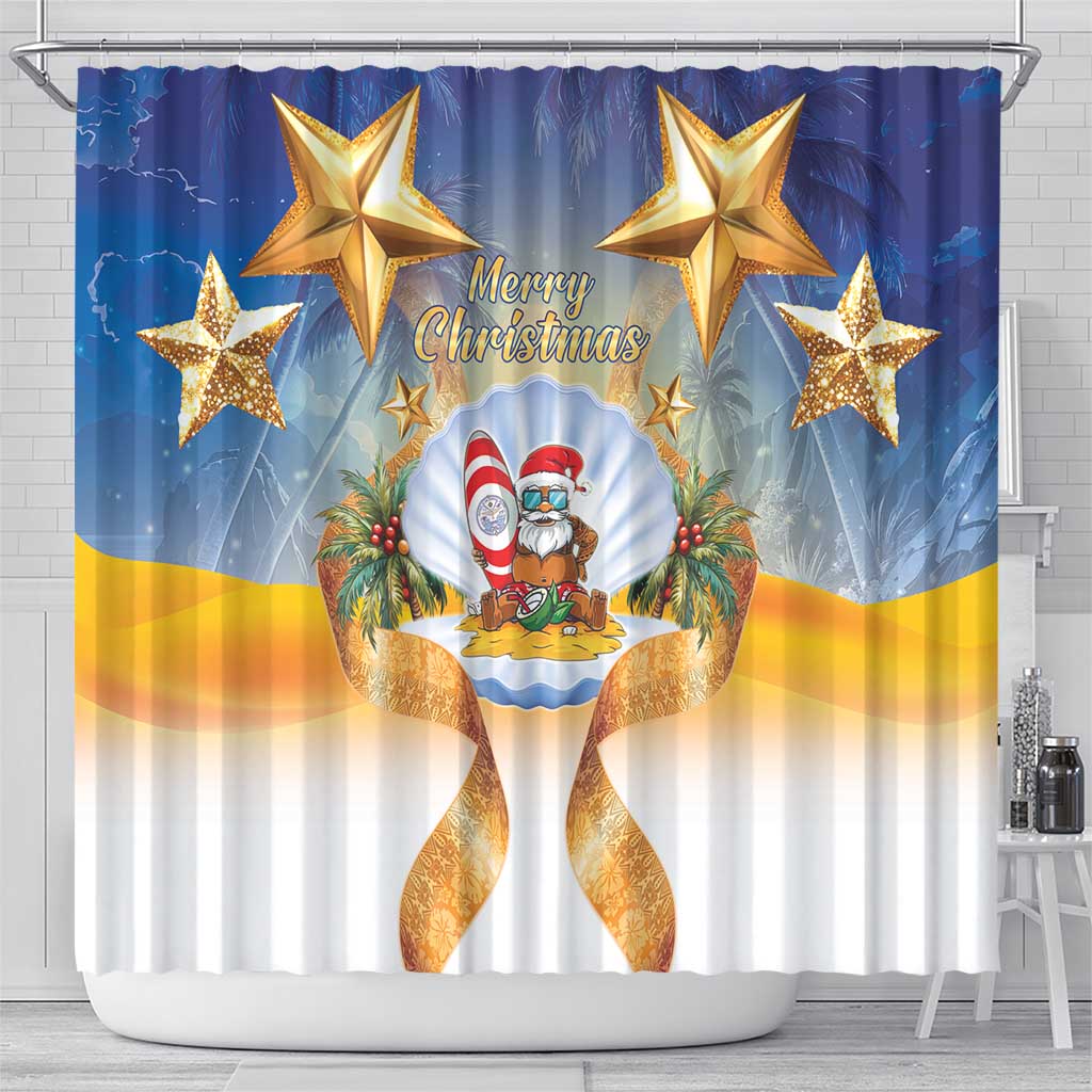 Marshall Islands Christmas Shower Curtain Seashell Santa Beach Vibes LT05 - Polynesian Pride