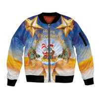 Marshall Islands Christmas Sleeve Zip Bomber Jacket Seashell Santa Beach Vibes LT05 Unisex Navy - Polynesian Pride
