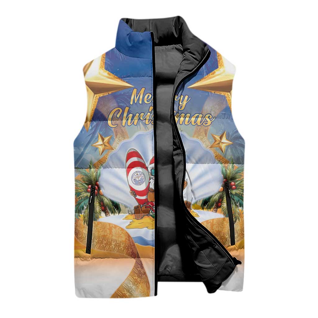 Marshall Islands Christmas Sleeveless Puffer Jacket Seashell Santa Beach Vibes LT05 - Polynesian Pride