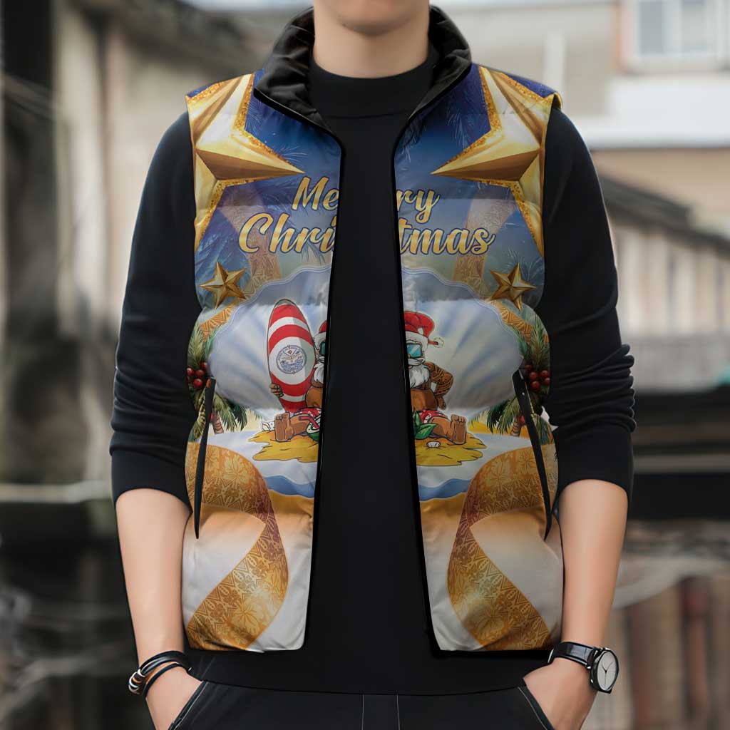 Marshall Islands Christmas Sleeveless Puffer Jacket Seashell Santa Beach Vibes LT05 - Polynesian Pride