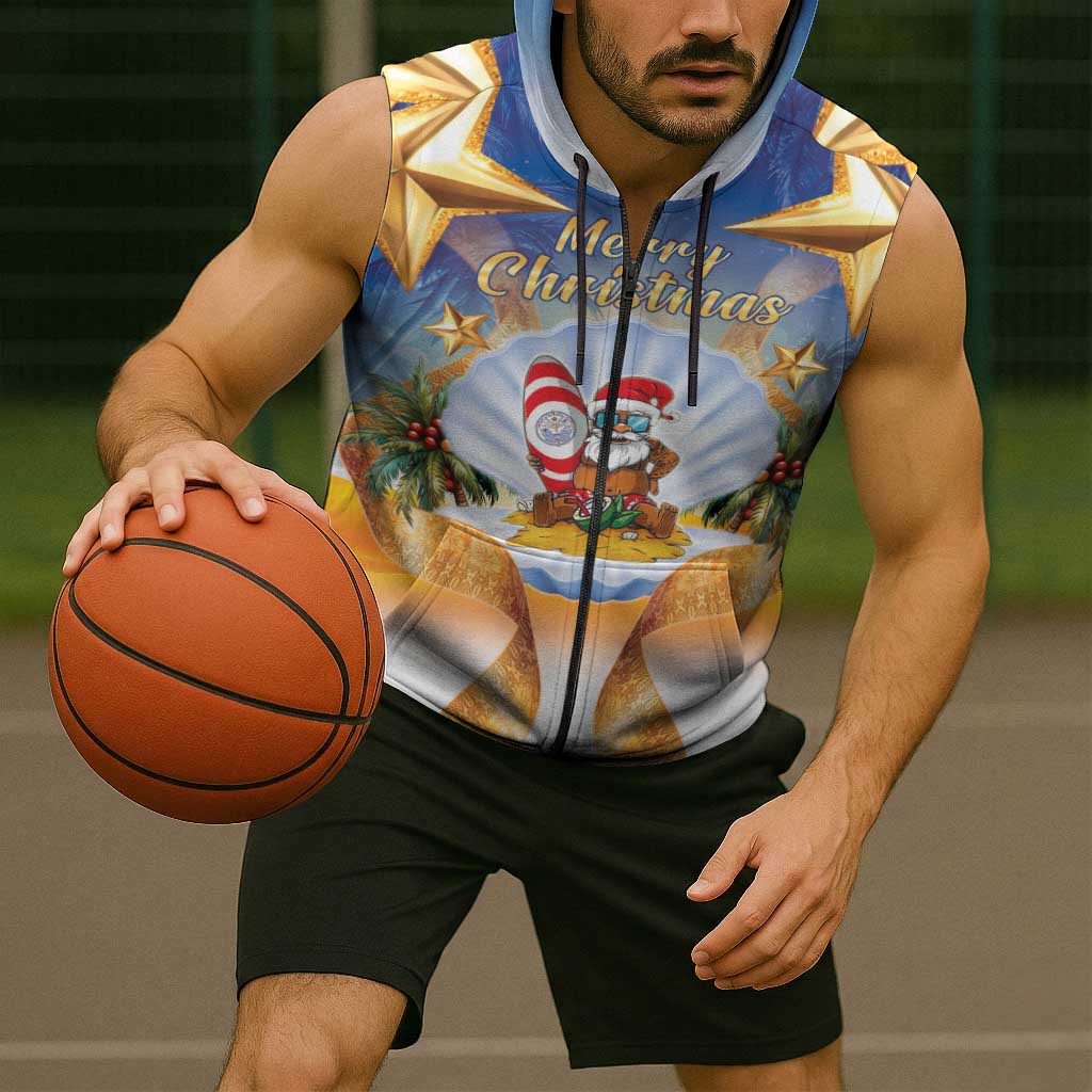 Marshall Islands Christmas Sleeveless Zip Hoodie Seashell Santa Beach Vibes - Polynesian Pride
